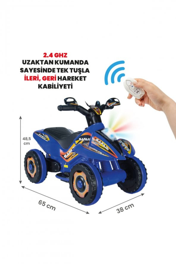UJ Toys Uzaktan Kumandalı Akülü Atv 6v Safari-Mavi - 8