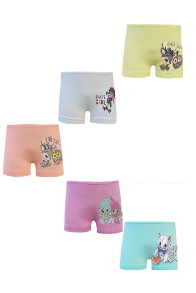 5li Kız Çocuk Pamuklu Likralı Baskılı Şort Kız Çocuk Boxer - Resim 2