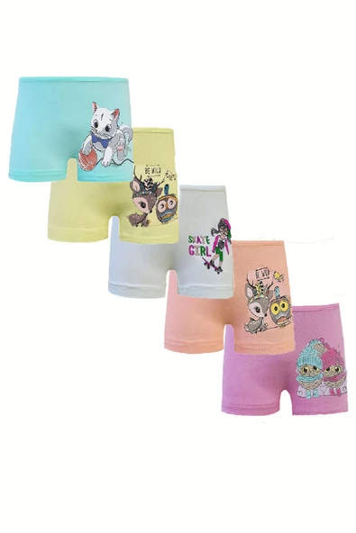 5li Kız Çocuk Pamuklu Likralı Baskılı Şort Kız Çocuk Boxer - Resim 3