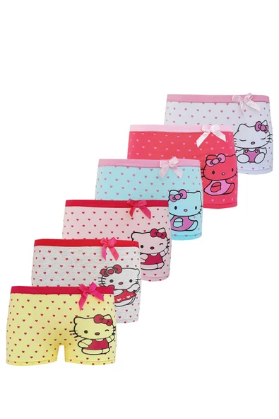 6lı Kız Çocuk Sevimli Kedicik Boxer Pamuklu Likralı Eğlenceli - Resim 2