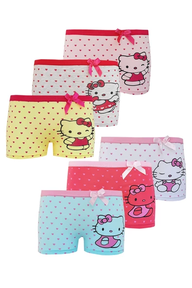 6lı Kız Çocuk Sevimli Kedicik Boxer Pamuklu Likralı Eğlenceli - Resim 3