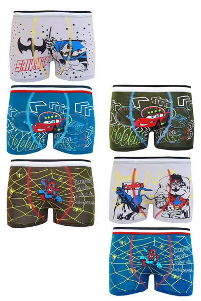 6lı Erkek Çocuk Karakterli Boxer Pamuklu Renkli Ekonomik Rahat - 4