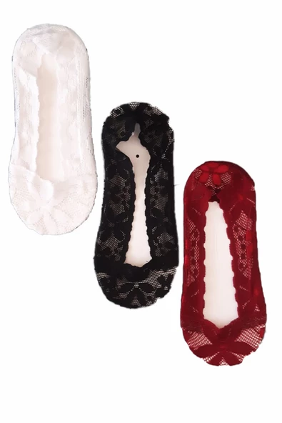 3lü Kadın Dantel Babet Pamuklu Çorap Çarık Renkli - 3