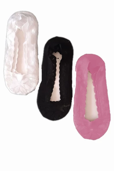 3lü Kadın Dantel Babet Pamuklu Çorap Çarık Renkli - 4