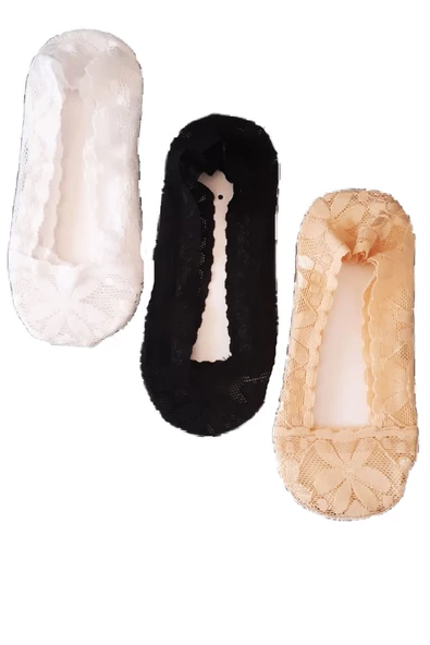 3lü Kadın Dantel Babet Pamuklu Çorap Çarık Renkli - 2