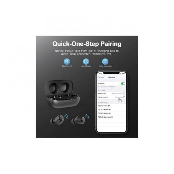 Tecno BDE01 TWS Bluetooth Kulak İçi Kulaklık Siyah - 5