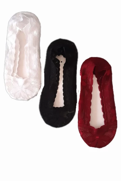 3lü Kadın Dantel Babet Pamuklu Çorap Çarık Renkli - 6