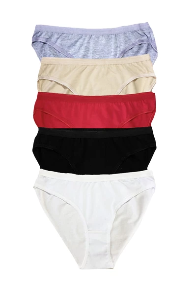 5li Kadın Penye Bikini Külot Rengarenk Pamuklu - 2