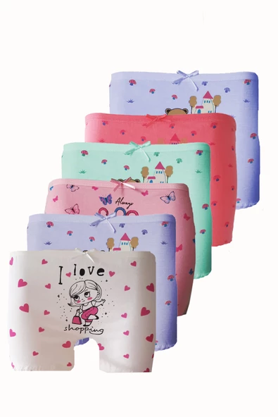 6lı Kız Çocuk Boxer %100 Pamuklu Likralı Baskılı Eğlenceli Rahat - 4