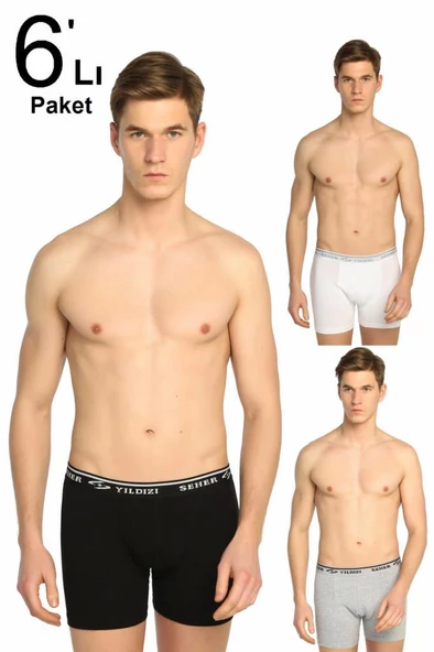Seher Yıldızı Erkek Pamuklu Likralı Boxer 6 Lı Paket - 5