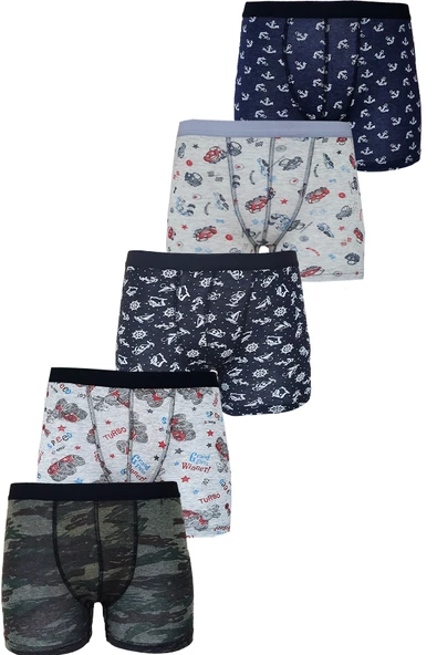 5li Erkek Çocuk Desenli Boxer Ekonomik İnce Pamuklu Paçalı Don - 3