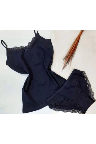 Kadın İp Askılı Dantel Detaylı Atlet Bikini Takım Pamuklı Esnek - 3