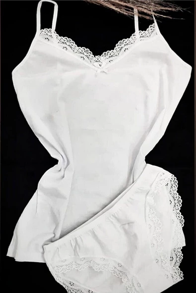 Kadın İp Askılı Dantel Detaylı Atlet Bikini Takım Pamuklı Esnek