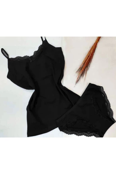 Kadın İp Askılı Dantel Detaylı Atlet Bikini Takım Pamuklı Esnek - 5