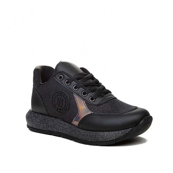 Modalendo Günlük Sneaker Yürüyüş Cilt Simli Siyah Kadın Ayakkabı zenne 703 - 2