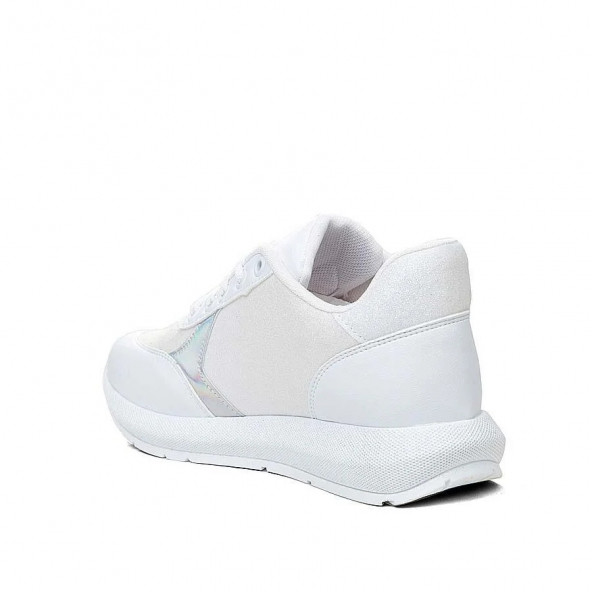 Modalendo Günlük Sneaker Yürüyüş Cilt Simli Beyaz Kadın Ayakkabı - 3