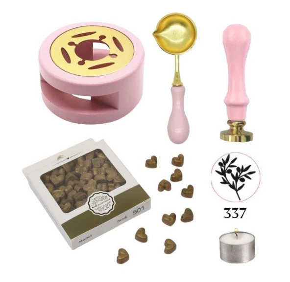 Davetiye Mum Mühürü Uygulama Seti Pembe Renk 337 Zeytin Dalı ürün görseli