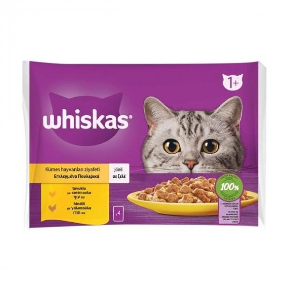 Whiskas Pouch Kümes Hayvanlı Tavuk Hindi Kedi Konserve 4 x 85 Gr