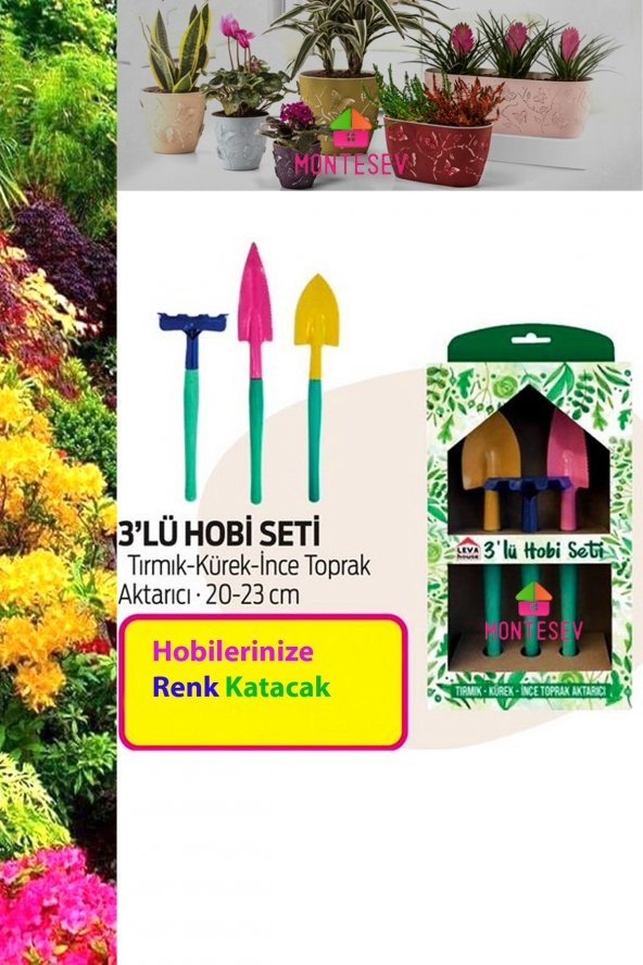 Mini Saksı Bahçe Çapa Seti 3lü Çiçek Bitki Fidan Toprak Hobi Çapa Seti ( Çapa - Tırmık - Kürek )