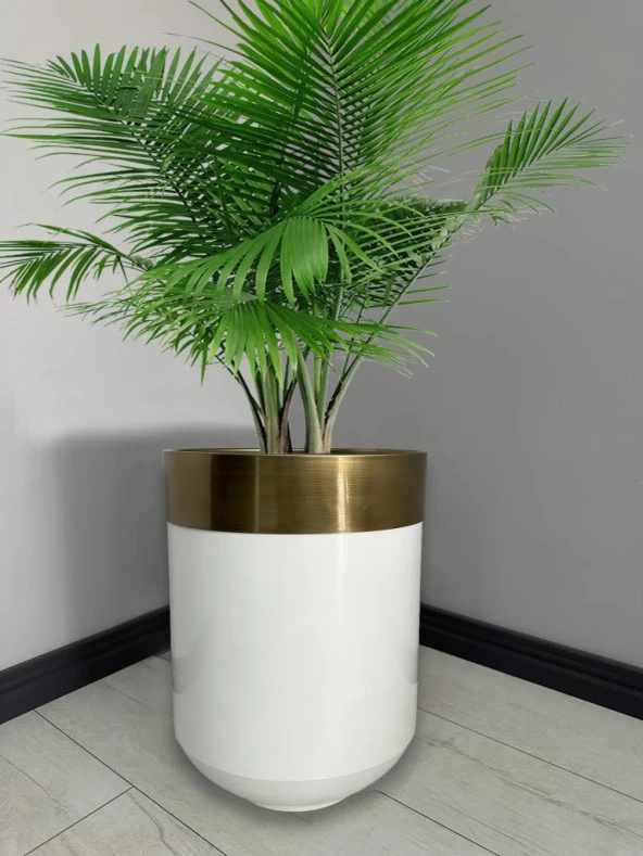 Dekoratif Eskitme Darbuka Parlak Beyaz Saksı 60cm ürün görseli