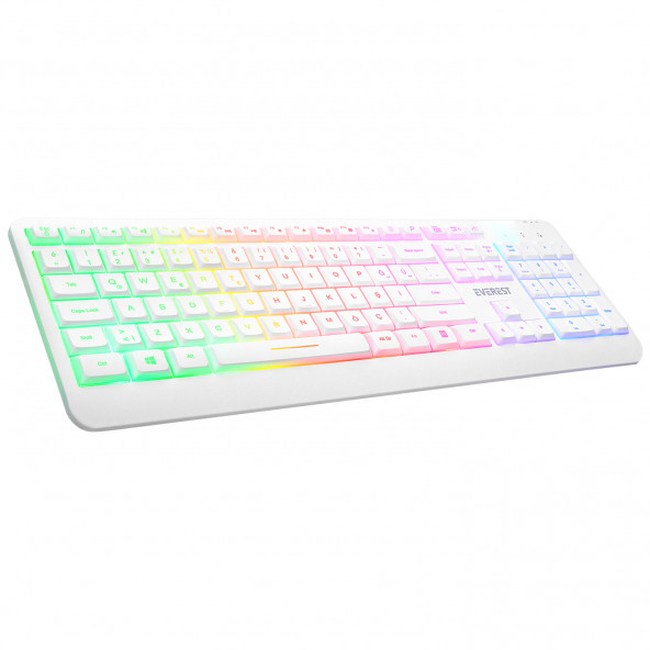 Everest Km-1500 Beyaz Kablosuz Şarj Edilebilir Rainbow Aydınlatmalı Q Multimedia Klavye + Mouse Set TYC00600578393 - 2