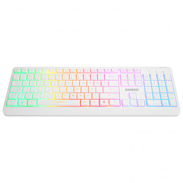Everest Km-1500 Beyaz Kablosuz Şarj Edilebilir Rainbow Aydınlatmalı Q Multimedia Klavye + Mouse Set TYC00600578393 - 4