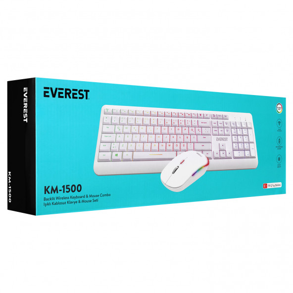 Everest Km-1500 Beyaz Kablosuz Şarj Edilebilir Rainbow Aydınlatmalı Q Multimedia Klavye + Mouse Set TYC00600578393 - 10