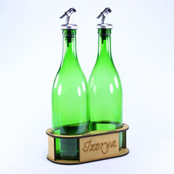 Lazer Kesim Stantlı Zeytinyağı Şişe Seti 2’li Yağdanlık Sosluk Sirkelik 2×750 ml Açık Yeşil Silver Renk Akıtıcılı - 2
