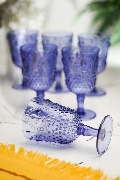 Akrilik Mavi 6lı Kadeh & Su Meşrubat Kahve Yanı Bardağı 450 ml ( Cam Değildir ) - 1