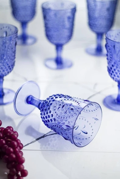 Akrilik Mavi 6lı Kadeh & Su Meşrubat Kahve Yanı Bardağı 450 ml ( Cam Değildir ) - 3