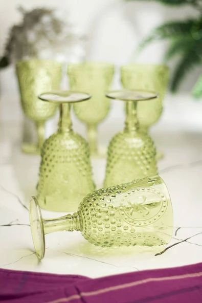 Akrilik Yeşil 6lı Kadeh & Su Meşrubat Kahve Yanı Bardağı 450 ml ( Cam Değildir ) - 1