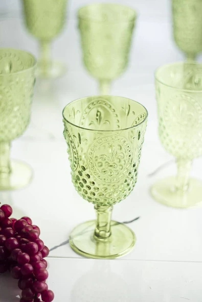 Akrilik Yeşil 6lı Kadeh & Su Meşrubat Kahve Yanı Bardağı 450 ml ( Cam Değildir ) - 2