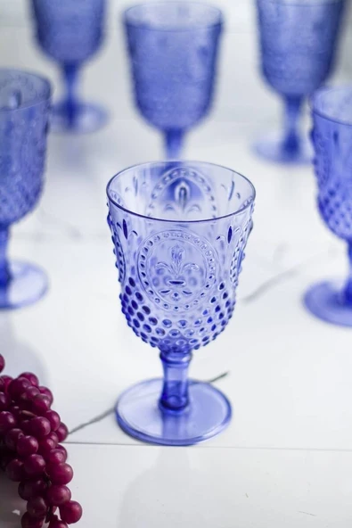 Akrilik Mavi 6lı Kadeh & Su Meşrubat Kahve Yanı Bardağı 450 ml ( Cam Değildir ) - 2