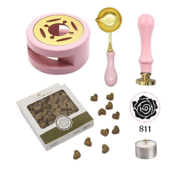 Davetiye Mum Mühürü Uygulama Seti Pembe Renk 811 Gül Desen ürün görseli