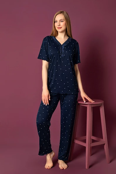 Nisanca Bambu Büyük Beden Yazlık Kadın Kısa Kol Pijama Takımı - 7