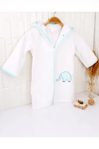 %100 Pamuk Kapüşonlu Çıtçıltı Çocuk Bornoz - Resim 5
