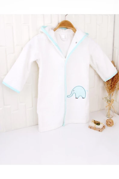 %100 Pamuk Kapüşonlu Çıtçıltı Çocuk Bornoz - Resim 4