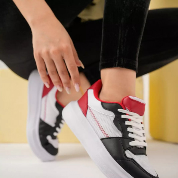 Tstore kadın Siyah kırmızı beyaz günlük spor ayakkabı sneaker 0002 - 2