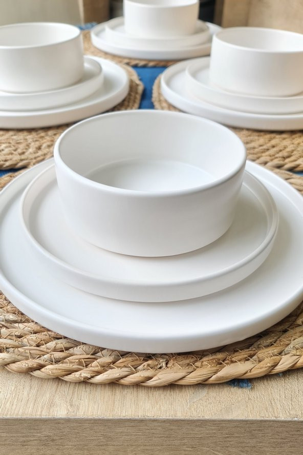 Stackable Mat Beyaz 18 Parça 6 Kişilik Yemek Kahvaltı Takımı - 2