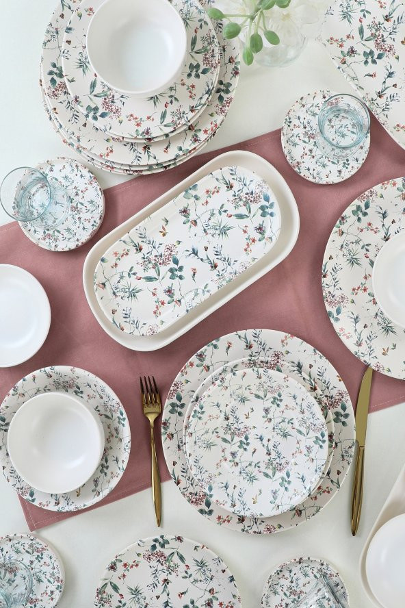 Keramika Flowers Mat Beyaz 44 Parça 6 Kişilik Kahvaltı Yemek Takımı - 3