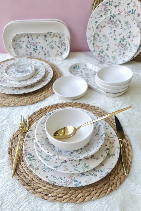 Keramika Flowers Mat Beyaz 44 Parça 6 Kişilik Kahvaltı Yemek Takımı - 2