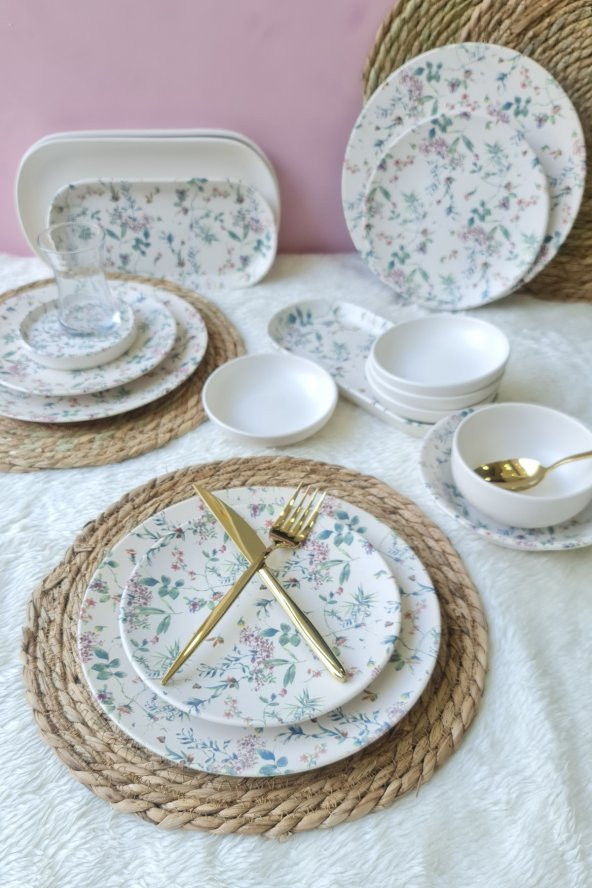 Flowers Mat Beyaz 62 Parça 6 Kişilik Kahvaltı Yemek Takımı - 2