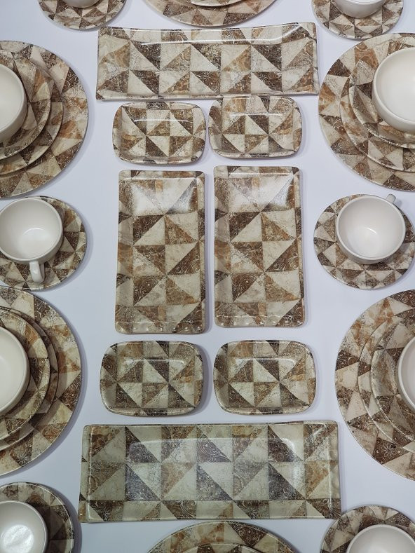 44 Parça 6 kişilik Kahvaltı Yemek Takımı Mermer Desen - 2