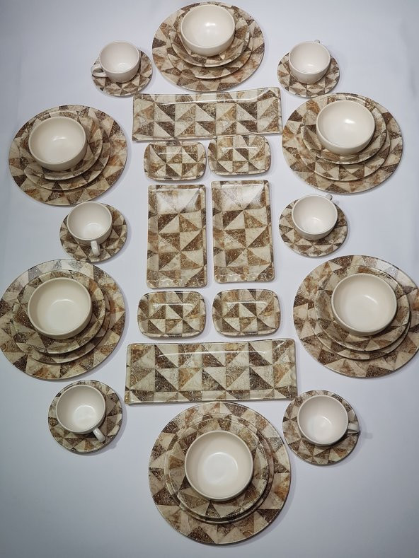44 Parça 6 kişilik Kahvaltı Yemek Takımı Mermer Desen - 3