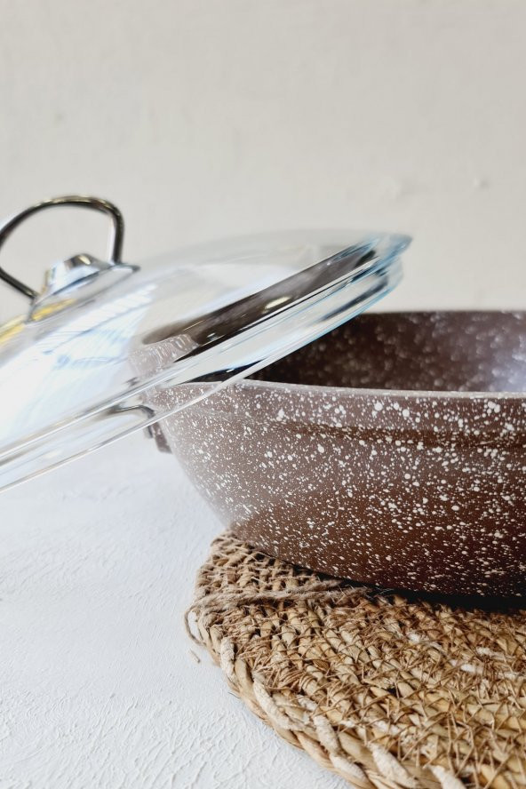 Taç Aksu Döküm Basık Tencere 24 Cm Kahve Granit