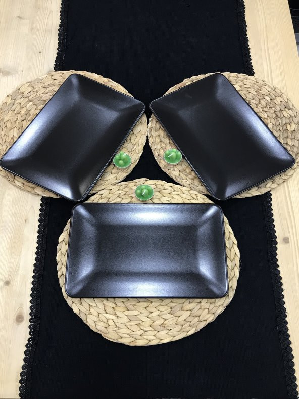 Kare Mat Siyah 6 Adet 31 x 21 cm Kahvaltı Servis - Resim 2