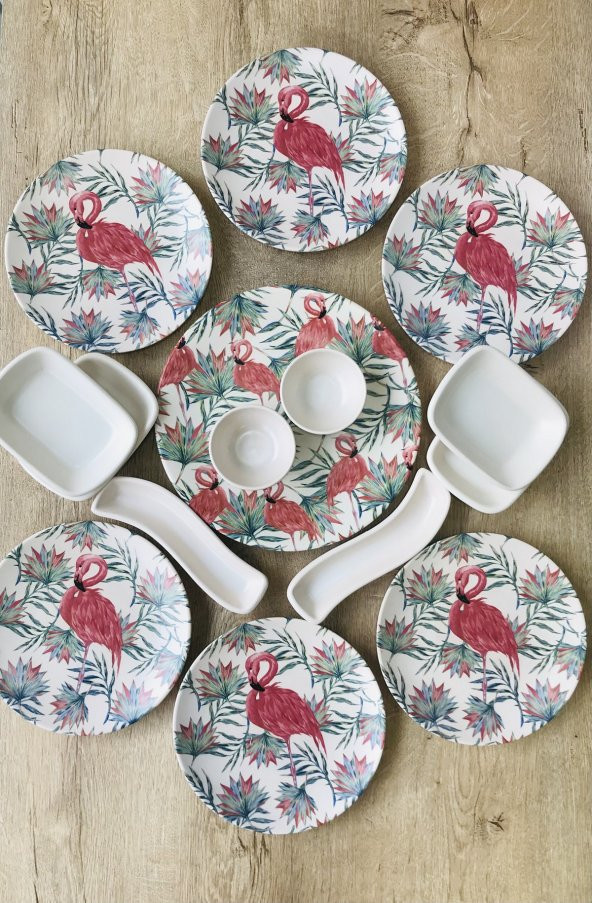 Keramika 6 Kişilik 15 Parça Flamingo Kahvaltı Takımı