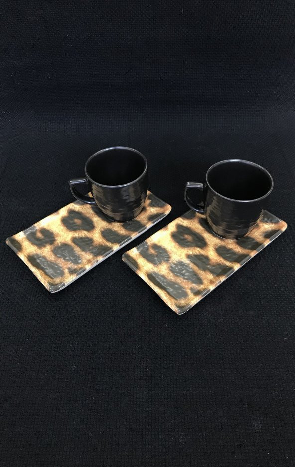 İki Kisilik Leopar Desen Kahve Fincan Takimi 4 Parça - 2