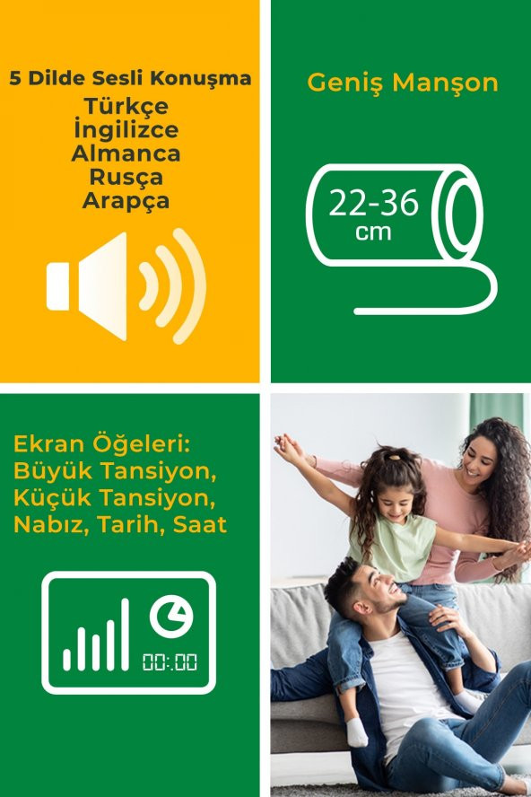Geniş Ekran Türkçe Arapça Ingilizce Almanca Rusça Konuşan Kol Tipi Dijital Tansiyon Aleti - 4