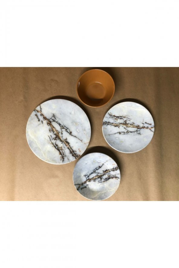 Beyaz Mermer Desenli Yemek Takımı - 3